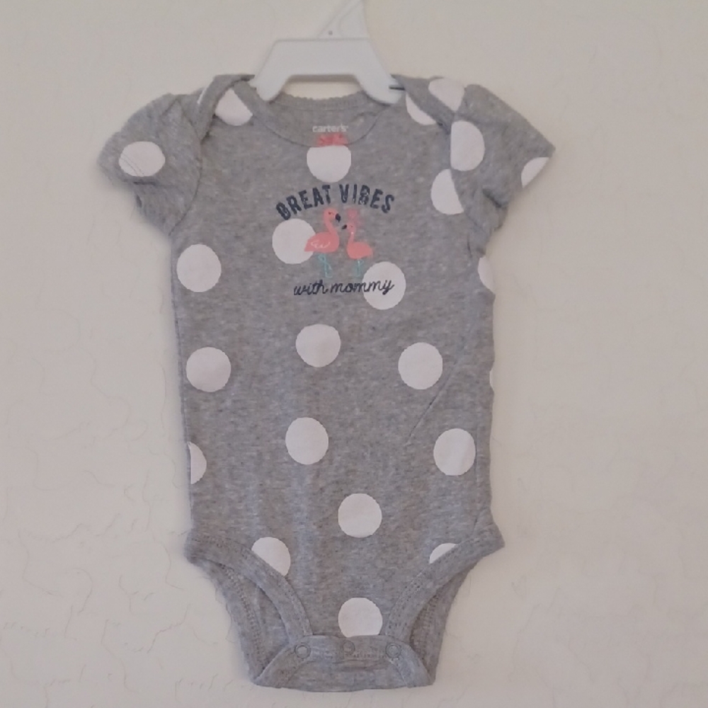 Carter's Gray and White Polka Dot Baby Onsie Size 6 Months